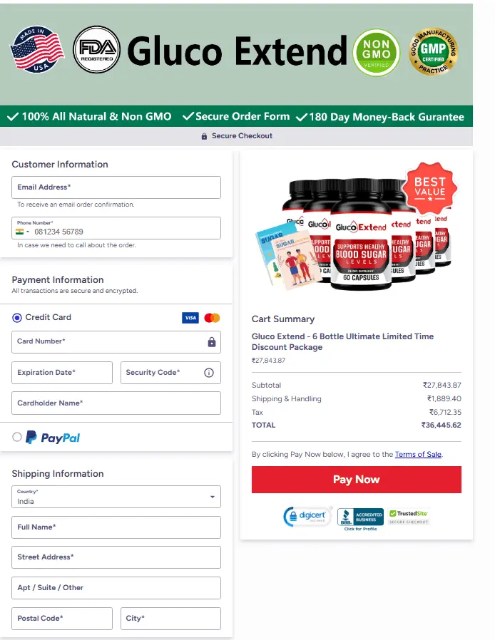 Gluco Extend Order Page